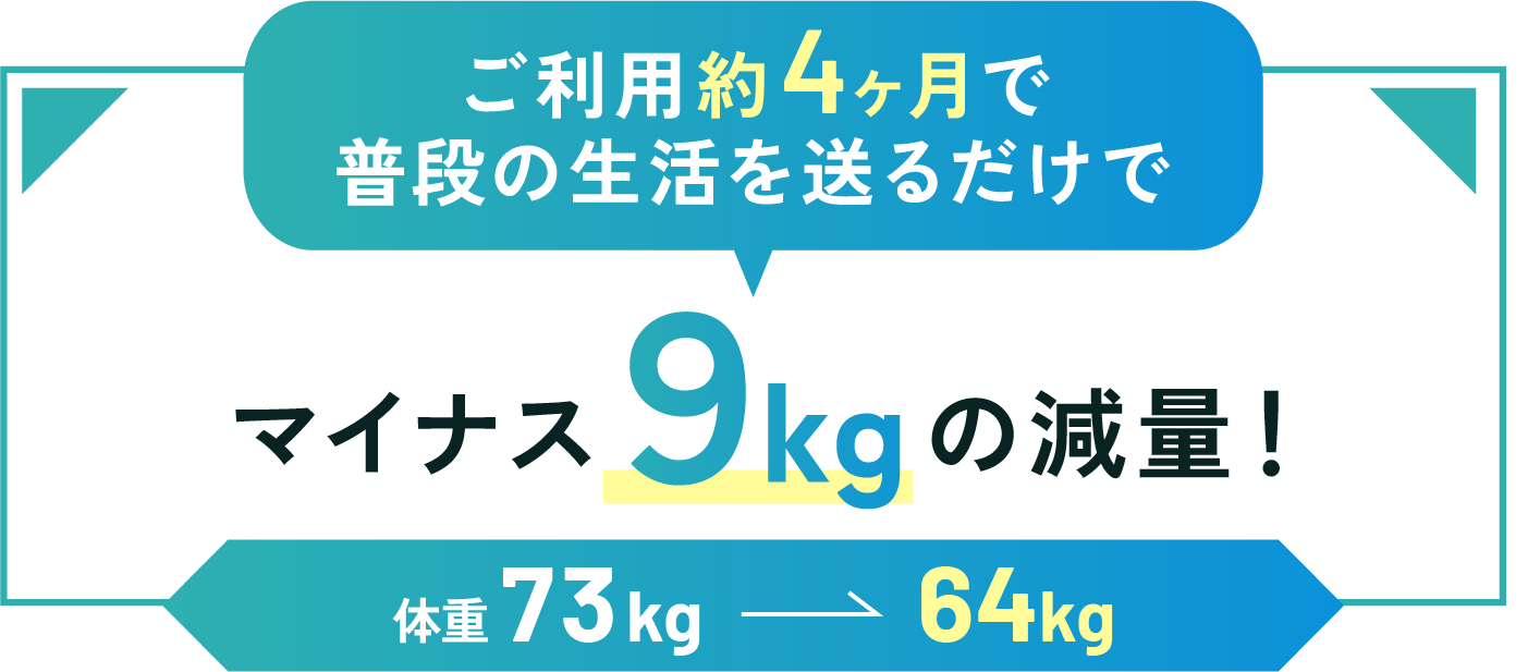 ご利用約4ヶ月で普段の生活を送るだけでマイナス9kgの減量!